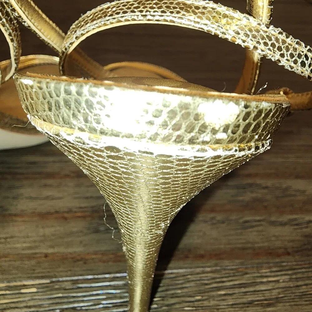 SAM EDELMAN Gemmie Strappy Stiletto Dress Sandals AMBER GOLD METALLIC 10M - Picture 11 of 13